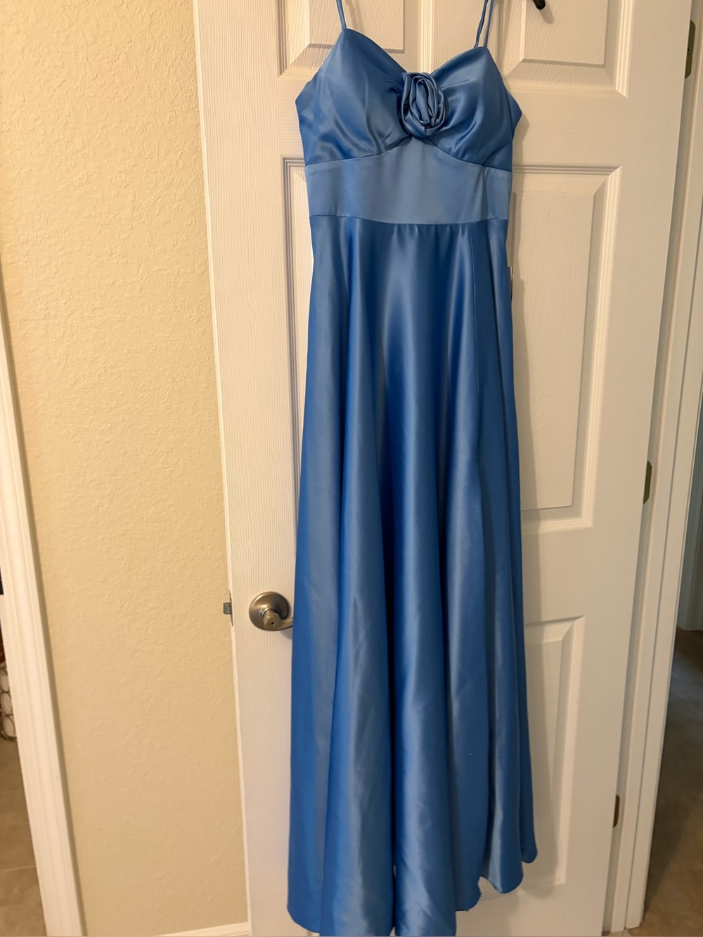 Blue Satin Spaghetti-Strap Evening Gown